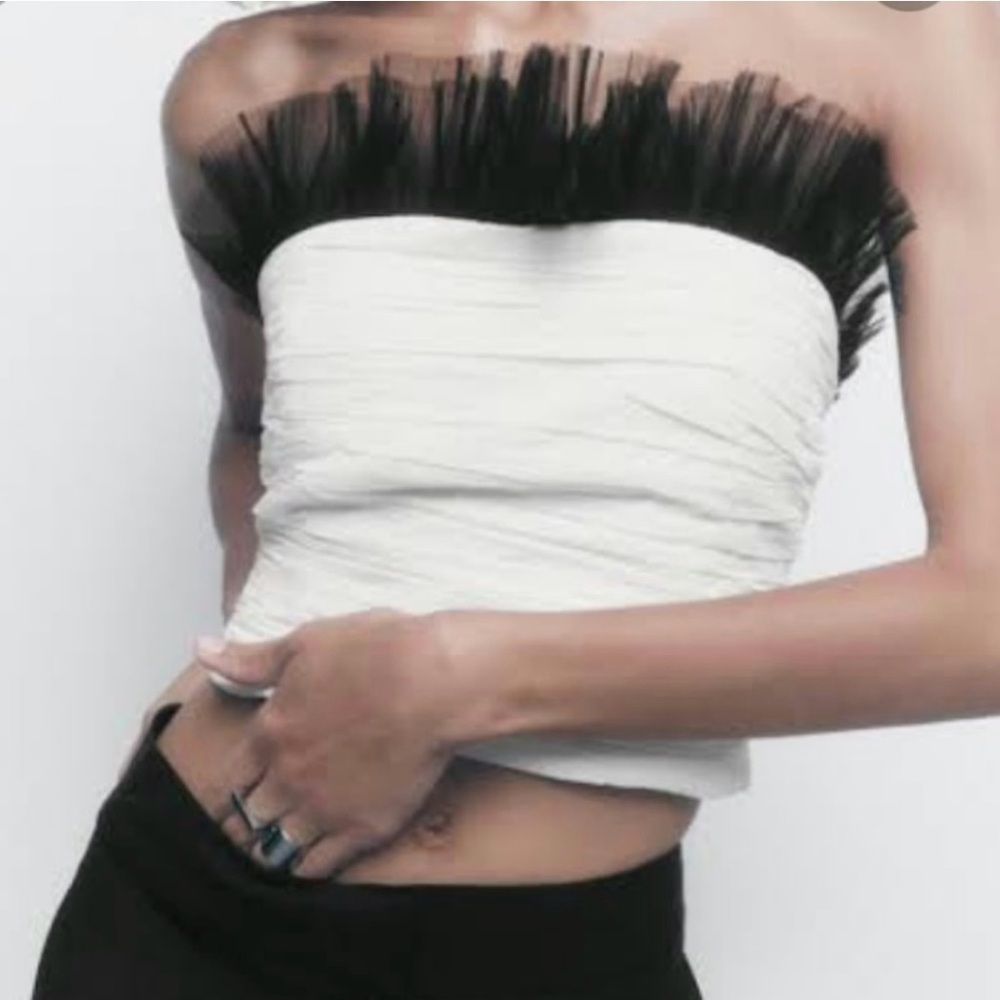 Zara Black and White Strapless Crop Top